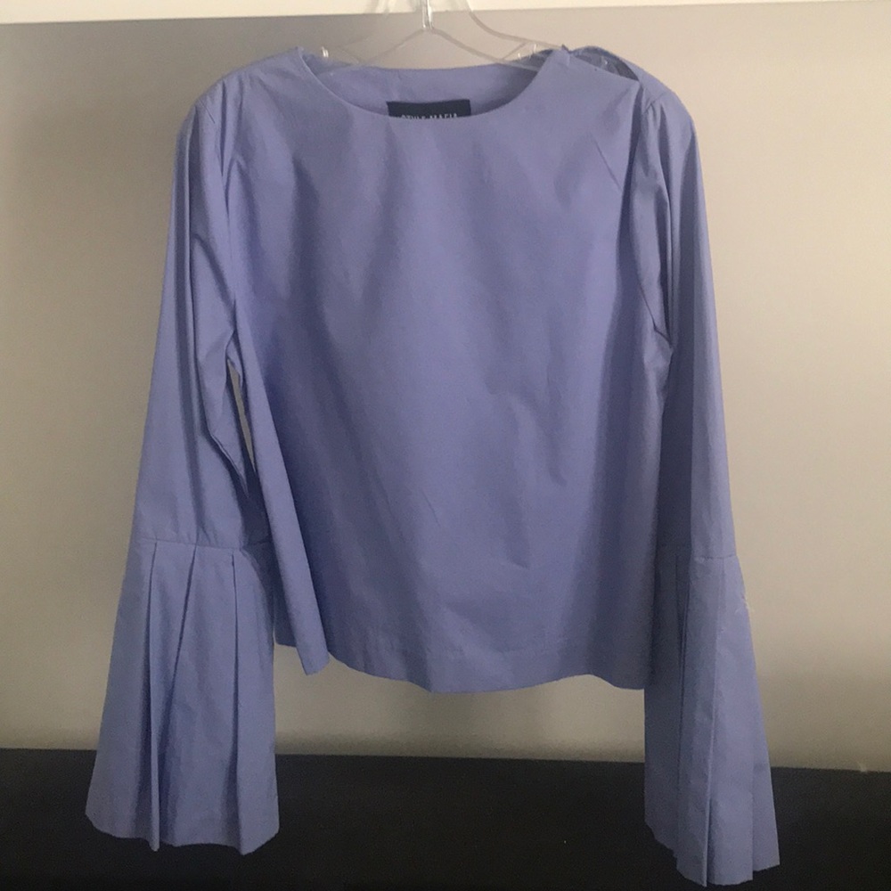 Long sleeve top, pleats on sleeve crew neck